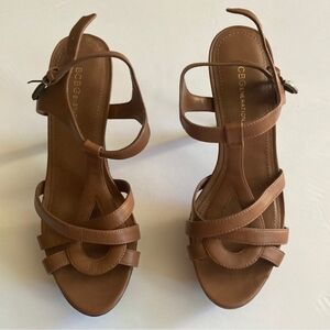 BCBG Women's Brown Leather Strappy Sandals Stiletto Heels, Size 7